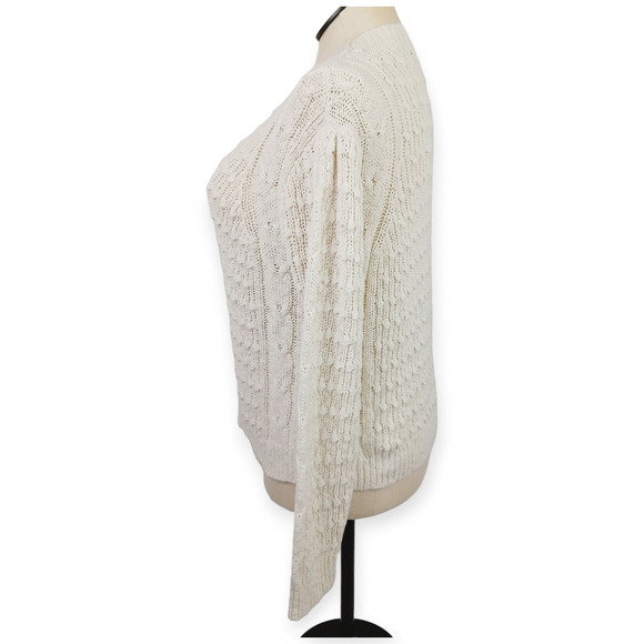 Something Navy SZ XL Cream Cotton Linen Blend Bobble & Cable Knit Chunky Sweater - Picture 7 of 9